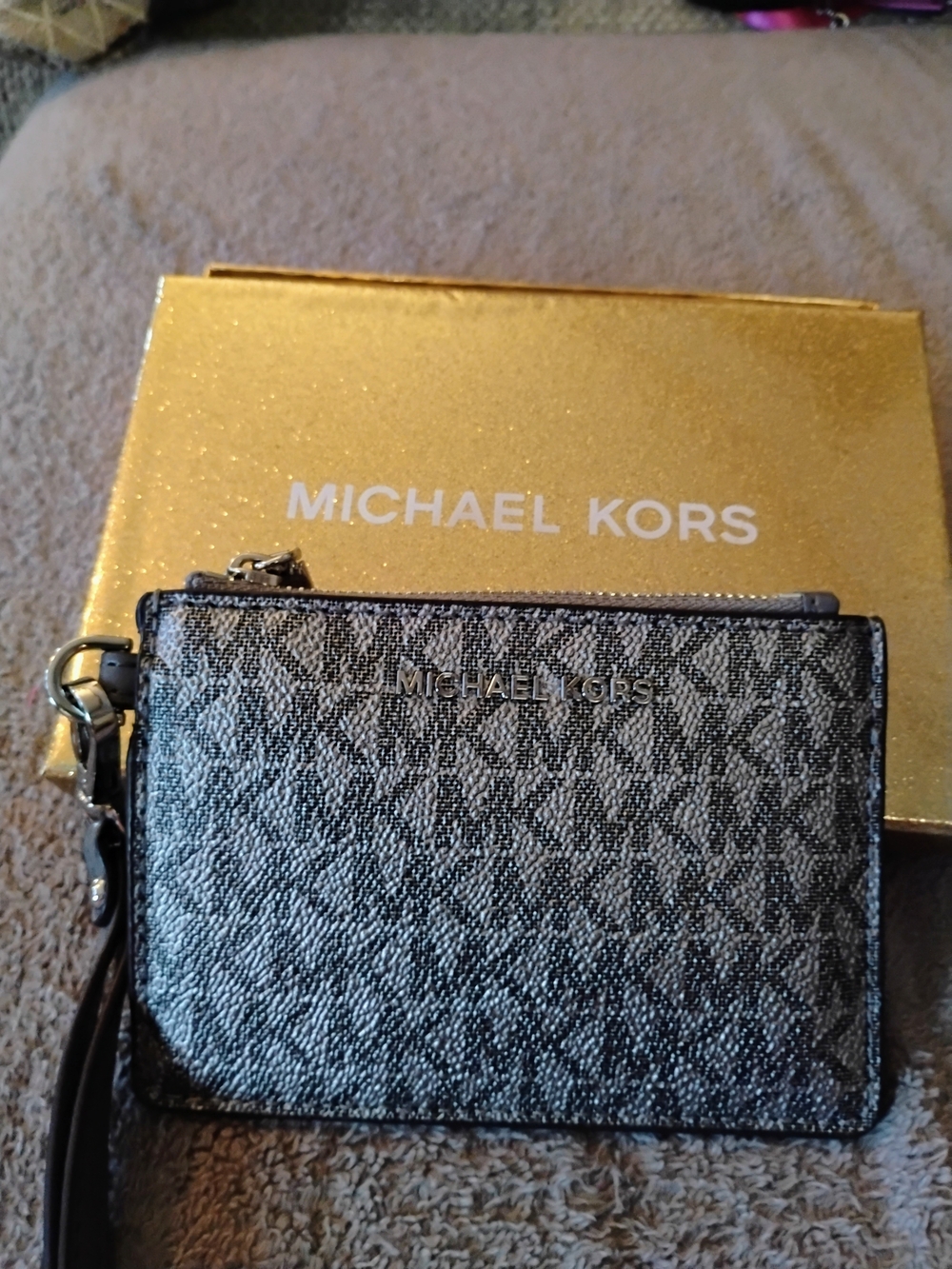 Michael Kors Black Logo-Print Card & Key Holder with Wrist Strap